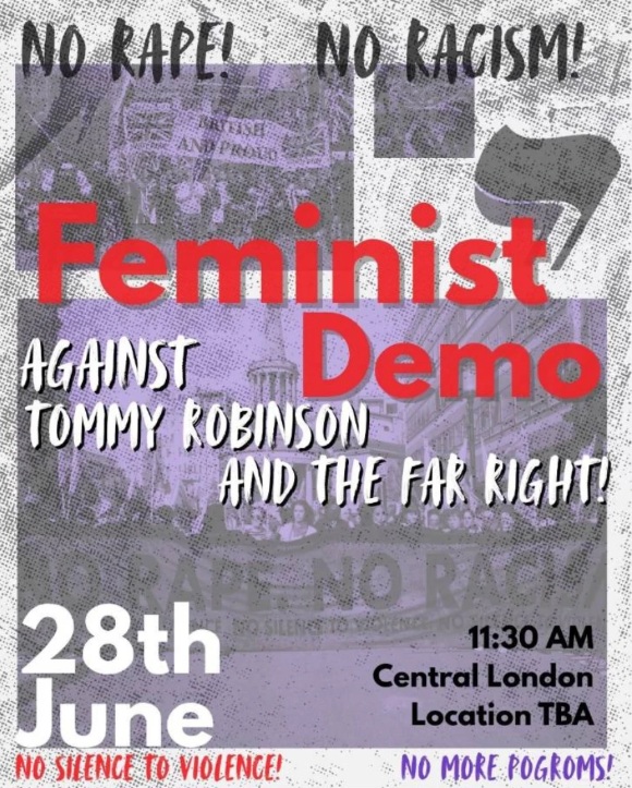 🏳️‍⚧️🏴 JOIN THE FEMINIST ANTI-FASCIST COUNTER DEMO On the 28th of June, racist and Zionist agitators including Tommy Robinson and the 'Democratic Football Lads Alliance' (DFLA) want to march from Russell Square to Downing Street against "grooming gangs".