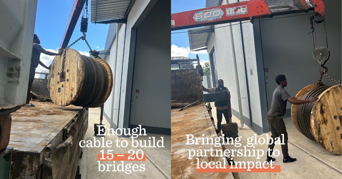 bridgestoprosperity (@b2p) on Twitter photo A key milestone for rural access in #Zambia!
7 cable spools (10.7K meters) from <a href="/DPWorldUAE/">DP World UAE</a> = 15–20 bridges to serve 14,000+ people with safe rural access.
The journey to better connectivity has begun. A key milestone for rural access in #Zambia!
7 cable spools (10.7K meters) from <a href="/DPWorldUAE/">DP World UAE</a> = 15–20 bridges to serve 14,000+ people with safe rural access.
The journey to better connectivity has begun.