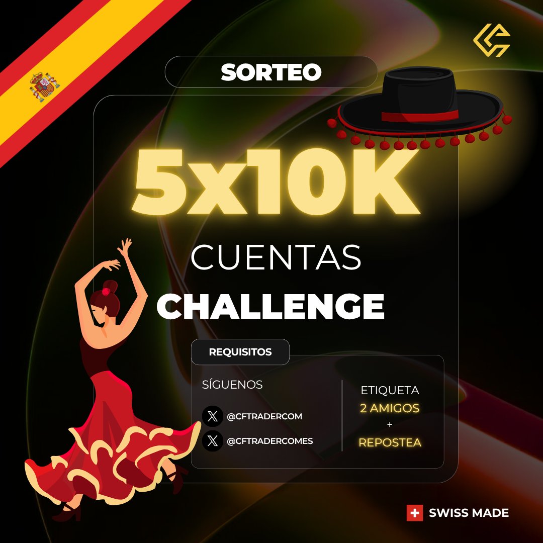 Crypto Fund Trader Español (@cftradercomes) on Twitter photo Sorteo 5×10,000$ 🚨
Para celebrar a nuestra comunidad española, regalamos cinco cuentas challenge de $10K.
✅ Sigue a <a href="/CFTradercom/">Crypto Fund Trader</a> & <a href="/CFTradercomES/">Crypto Fund Trader Español</a>
✅ Menciona a 2 amigos
🔁 Repite este tweet
Pronto anunciaremos los ganadores. ¡Mucha suerte! Sorteo 5×10,000$ 🚨
Para celebrar a nuestra comunidad española, regalamos cinco cuentas challenge de $10K.
✅ Sigue a <a href="/CFTradercom/">Crypto Fund Trader</a> & <a href="/CFTradercomES/">Crypto Fund Trader Español</a>
✅ Menciona a 2 amigos
🔁 Repite este tweet
Pronto anunciaremos los ganadores. ¡Mucha suerte!