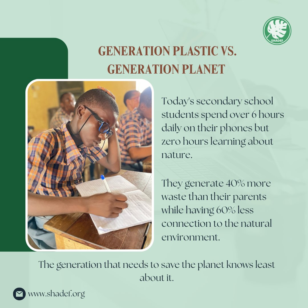 ShadefEco's tweet photo. 70% of Nigerian youth don’t know our planet’s in trouble—no shade, it’s our schools’ gap. Kids cram formulas but miss climate 101.
SHADEF’s Young Environmentalists Club is changing that, sparking eco-innovators!
Want to start a club? DM us! #SHADEF #YouthPower #EcoHeroes https://t.co/fZKXAdc48x