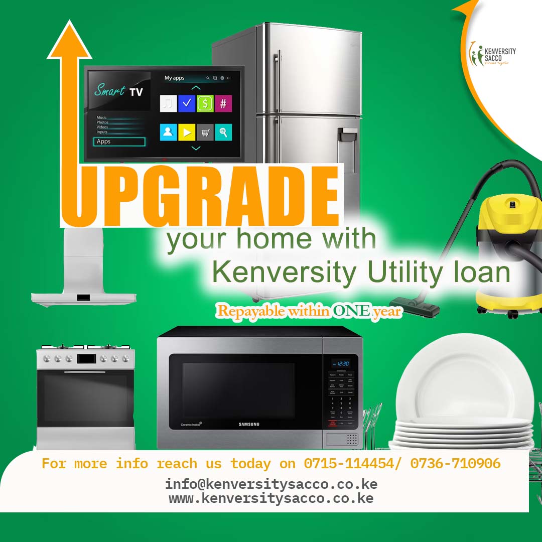 kenversity's tweet image. Furnish your home with ease, get a loan Payable within 12 months. Available to all Kenversity Sacco members. Kenversity Sacco, mbele pamoja. #kenversitysacco #UtilityLoan @HaierKenya_ @JTC