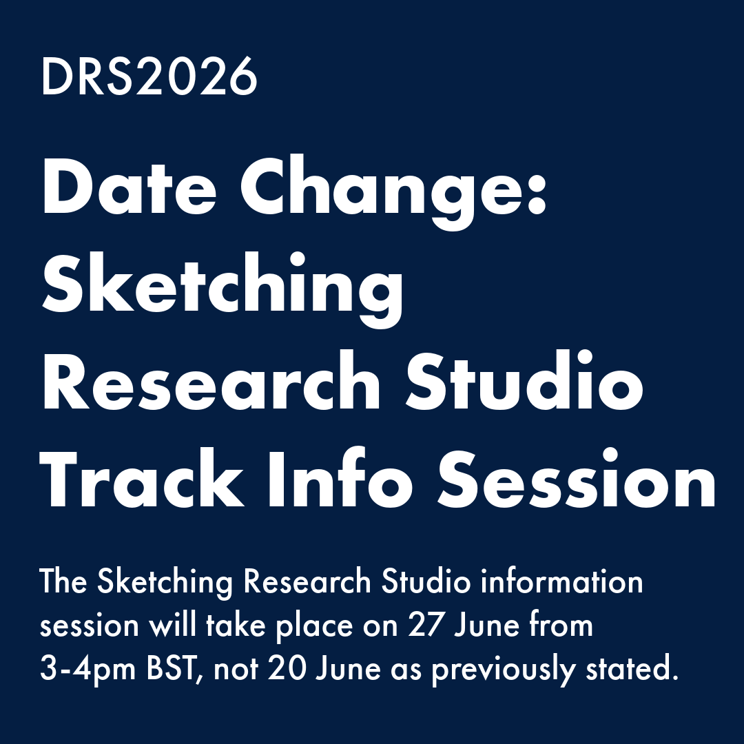 thisisDRS's tweet image. Please note: there has been a date change for the Sketching Research Studio Track information session. The session will take place on 27 June from 3-4pm BST, not 20 June as previously stated.