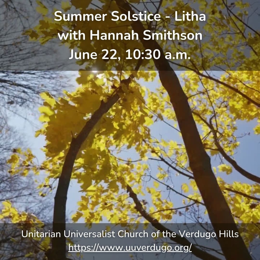 Sunday Service June 22: Summer Solstice - Litha with Hannah Smithson of Rose and Antler. Litha represents the peak of the Sun's power and the fullness of the season, celebrating the abundance of light, life, and energy. In person or ZOOM buff.ly/JJAY7iK #UUTwitter