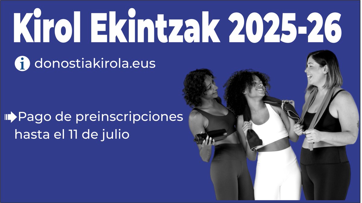 Kirol EKintzak 25/26
Hoy hemos realizado el sorteo de las plazas para el curso que viene. Consulta el resultado en tu Zona del Abonado/a
El último día para pagar y confirmar la plaza será el 11 de julio
#DonostiaKirolaDa