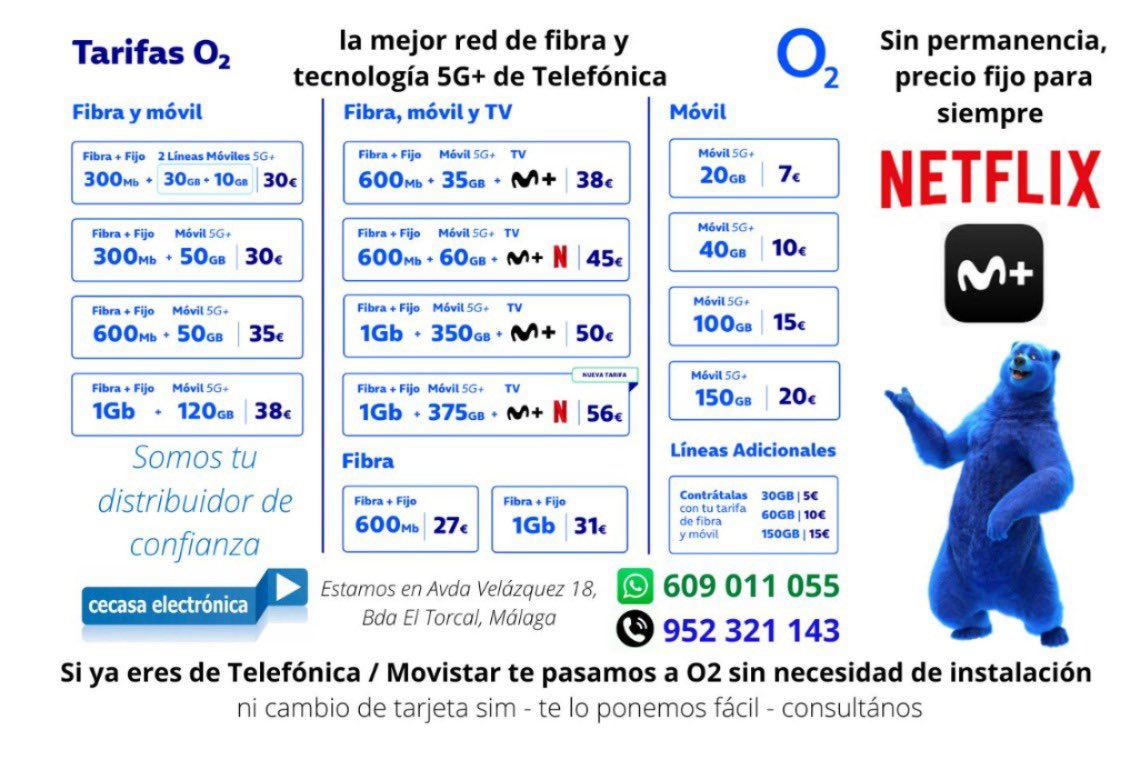 sin permanencia , precio fijo,para siempre. Si estás en Telefonica ni siquiera tiene que ir el técnico 👨‍🔧 contrátalo aquí ➡️Cecasa electrónica 
📲609011055