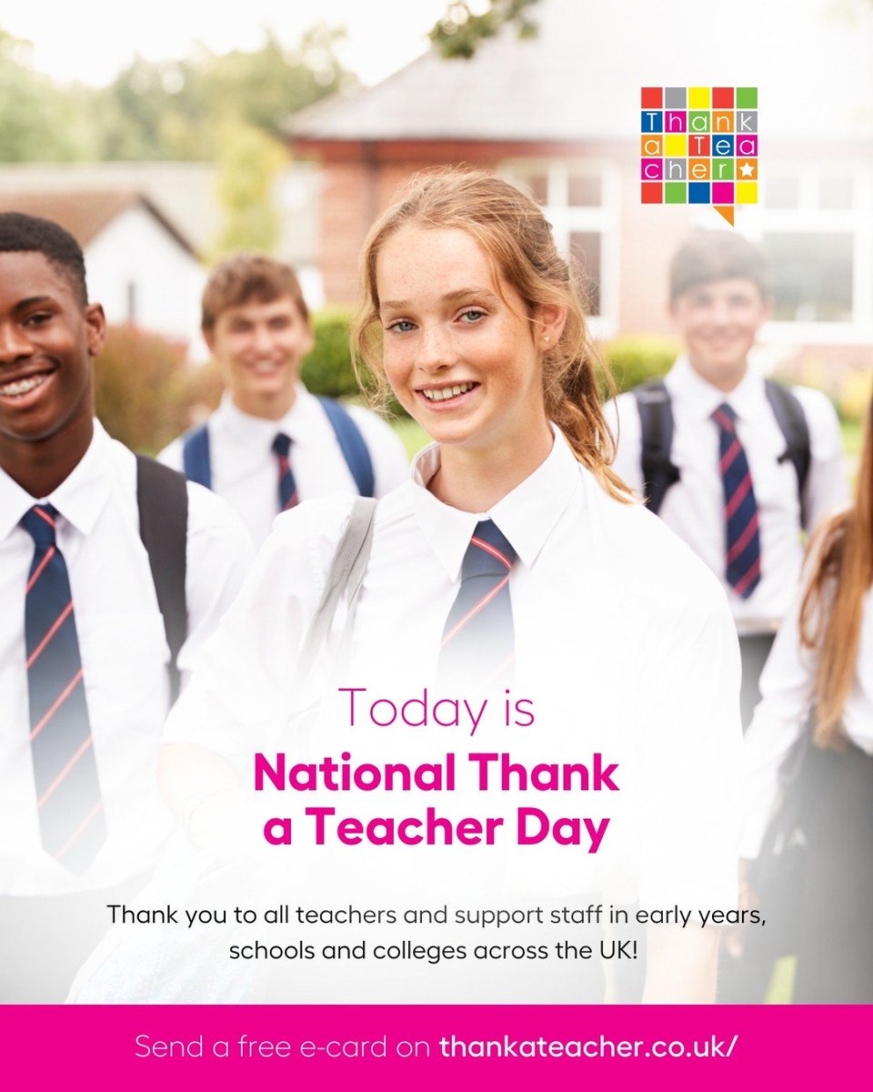It’s National #ThankaTeacherDay!

Thank you so much to all the amazing support staff and teachers working in our schools. You are amazing!

Don’t forget to say thank you by sending a FREE e-card today: bit.ly/3vzBNcO!
