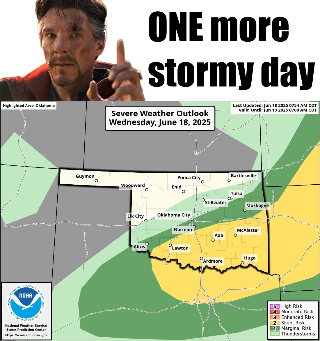 Watch for storms along and south of the cold front later today, with large hail and severe winds as the biggest threats. Then... and extended bout of SUMMER. One more day, folks! ticker.mesonet.org #okwx #okmesonet