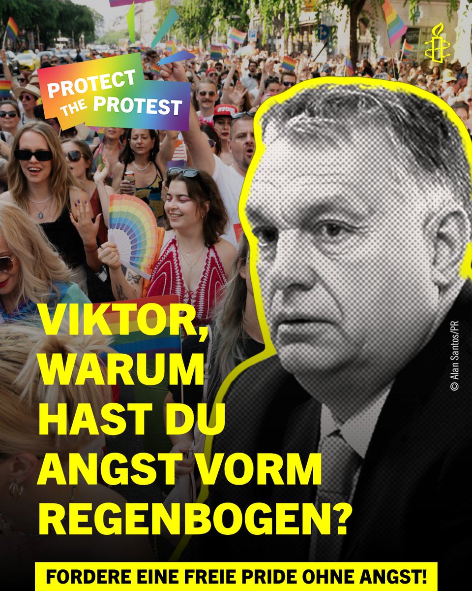 Ein neues Gesetz #Ungarn bedroht die #Pride in #Budapest, die am 28. Juni stattfinden soll.

Fordere jetzt mit uns die ungarischen Behörden auf, die Pride zu schützen statt zu verbieten: bit.ly/3ZEtmsp

#LetPrideMarch
#protecttheprotest
#protectthepride