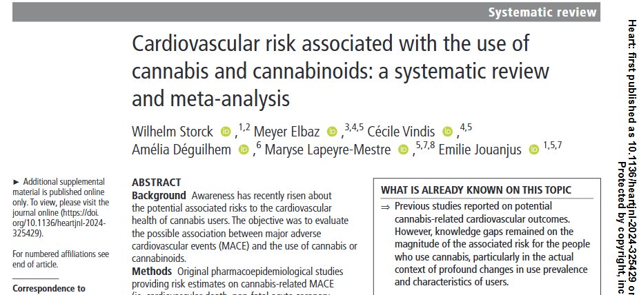 🚨 Un estudio reciente revela que el uso de #cannabis duplica el riesgo de muerte por enfermedades del corazón y aumenta el riesgo de infartos y accidentes cerebrovasculares.

Paper: doi.org/10.1136/heartj…