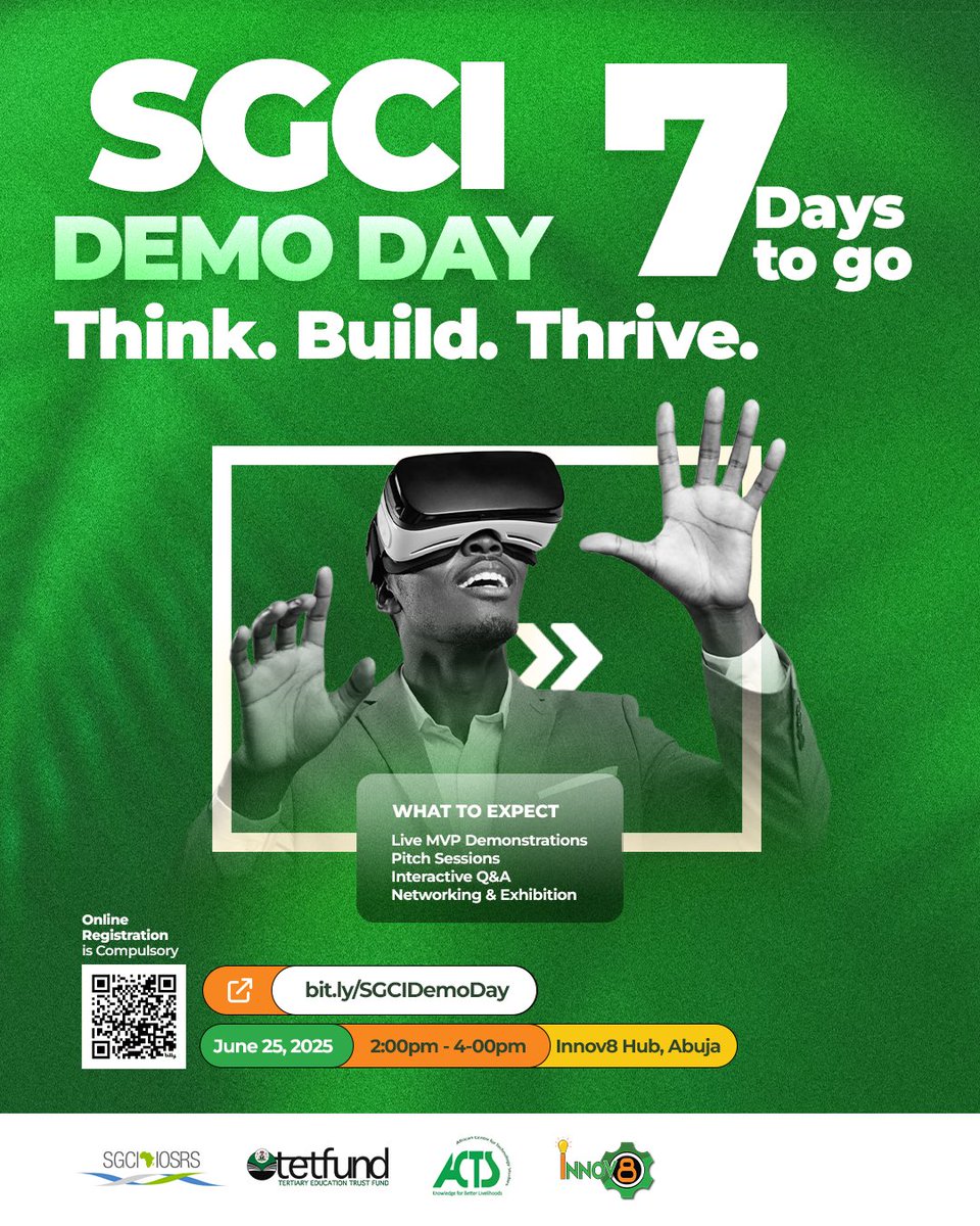 The countdown begins❗️
SGCI Demo Day is around the corner. Big ideas. Bigger impact. 

In exactly 7 days, ideas become investments, dreams become deals, and entrepreneurs become legends. 

Click on the link in bio to REGISTER NOW!

#SGCIDemoDay #7daystogo #innovation #investment