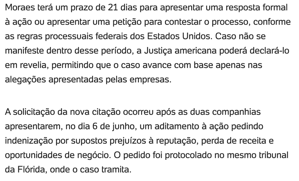 Dessa vez foi Moraes que recebeu um prazo para se defender.