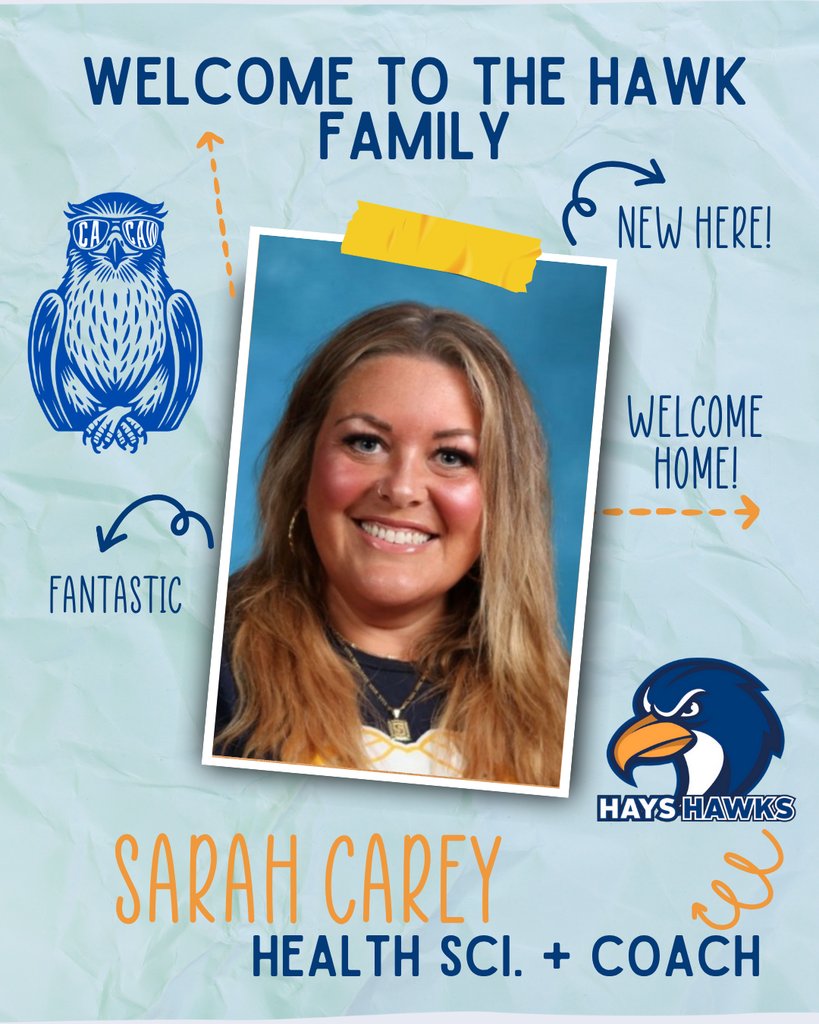 📣 Exciting News for the Upcoming School Year! 📣 We are thrilled to welcome a new face to our Hawk family! Please help us give a warm welcome to Sarah Carey, who will be joining us for the 2025–2026 school year. #WelcomeToHays #CaCaw #HaysHawks