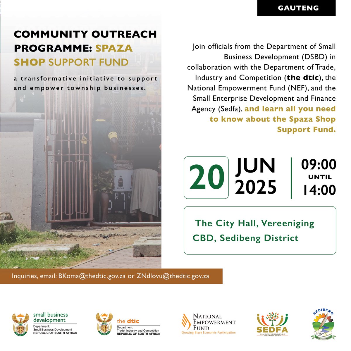 SEDIBENG DISTRICT MUNICIPALITY TO HOST SPOTLIGHT SESSION ON SPAZA SHOP SUPPORT FUND