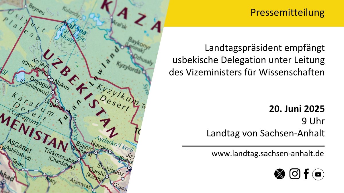 Neuigkeiten aus dem Landtag von #SachsenAnhalt.
Zur Pressemitteilung: tinyurl.com/DelegUsbek

#ltlsa #Usbektistan #DeutscheUni #Kooperation #HochschuleAnhalt