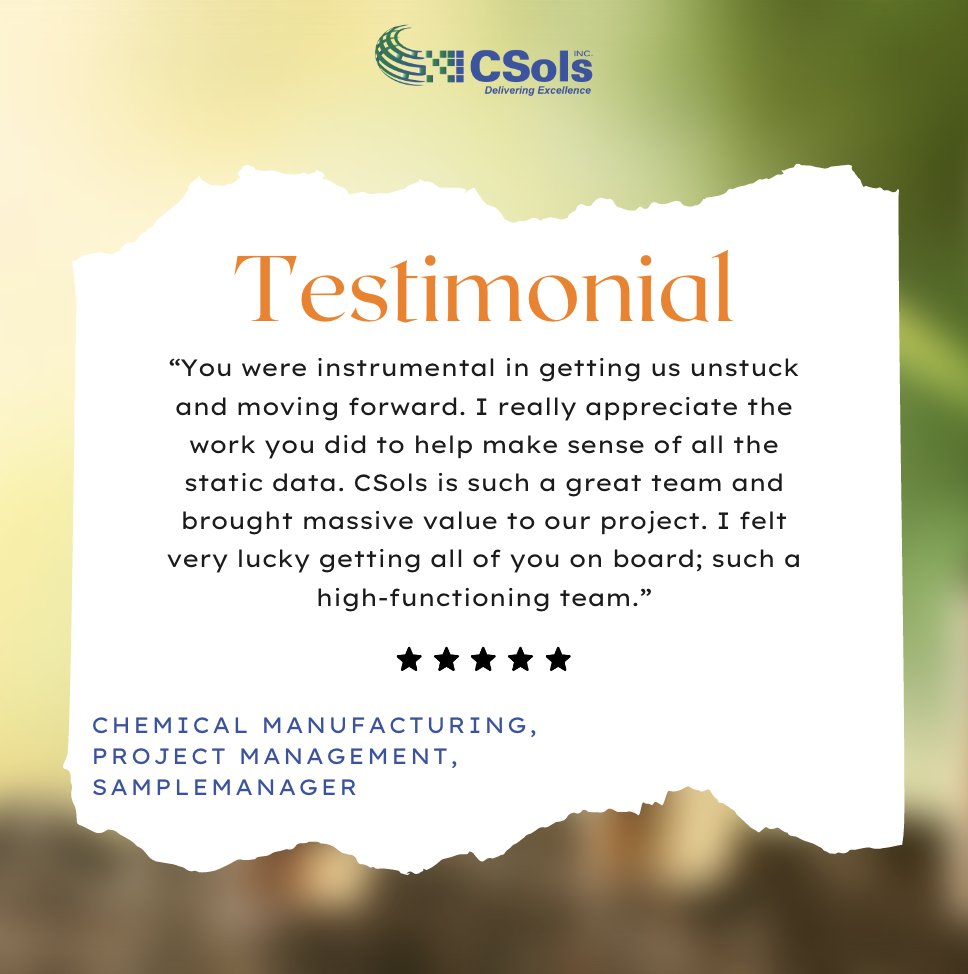 CSolsInc's tweet image. 💬 “You were instrumental in getting us unstuck and moving forward.”
The right solution doesn’t just help—it transforms.
Learn more about getting it right from the start.
#LIMS #LabInformatics #DigitalLab