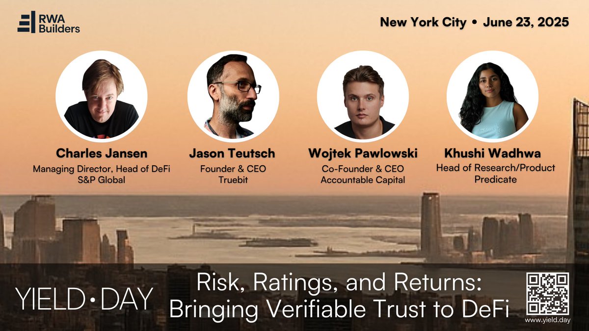 New panel drop for Yield Day NYC - “Risks, Ratings &amp; Returns: Bringing Verifiable Trust to DeFi”

On-chain yield is only as strong as the data behind it.
From real-time reserve dashboards to off-chain ZK proofs and big-three credit ratings, this session shows how transparency
