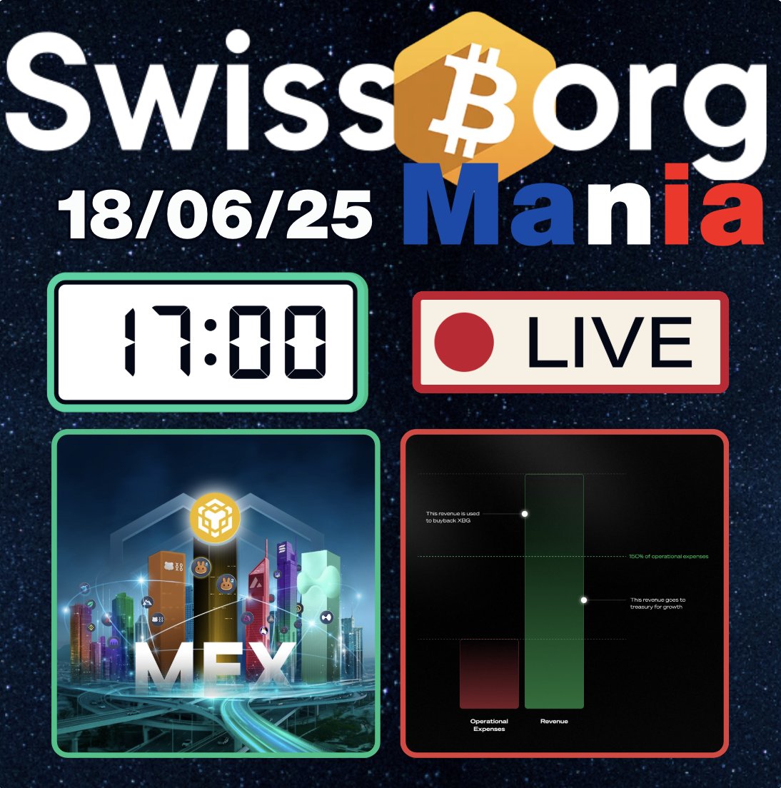 A 17h On Refait le PowWow
L'actu en 🇫🇷 et en direct de l'écosystème #SwissBorg 💚
- Ajout de la BNB Smart Chain (<a href="/PancakeSwap/">PancakeSwap</a> DEX)
- Positionnement du MEX vs CEX vs DEX 
- <a href="/BorgPadHQ/">BorgPad</a> Saison 2
- <a href="/XBorgHQ/">XBorg</a> focus Revenus pour BuyBack $XBG
- <a href="/EatwithNomu/">Nomu</a> 🐡

youtube.com/live/kKLy4yfvC…