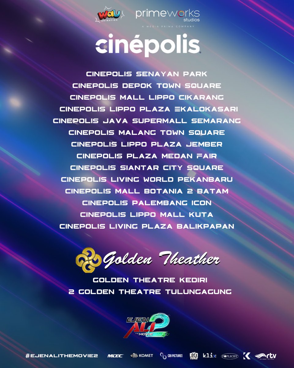 🚨PERHATIAN EJEN INDONESIA! NONTON DULUAN EJEN ALI THE MOVIE 2‼️

🗓️Sabtu, 21 Juni 2025
🎟️Harga tiket menyesuaikan lokasi bioskop
📍Lokasi dapat dilihat pada gambar

Bertindak Segera! 🤜🏼💥🤛🏼
#EjenAli #EjenAliTheMovie2 #EATM2