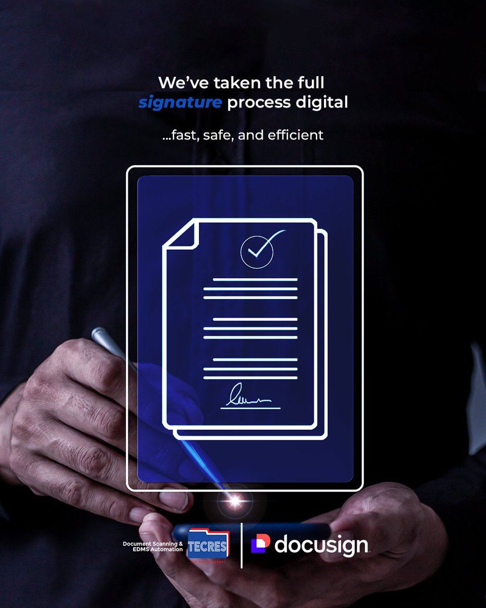 JuliusMacaulay's tweet image. Signing just got smarter.
With Tecres and Docusign, you can sign, seal, and deliver — digitally.
Fast. Secure. Efficient.
That’s the power of e-signature done right.

#TecresTechnologies 
#DocuSign 
#eSignature