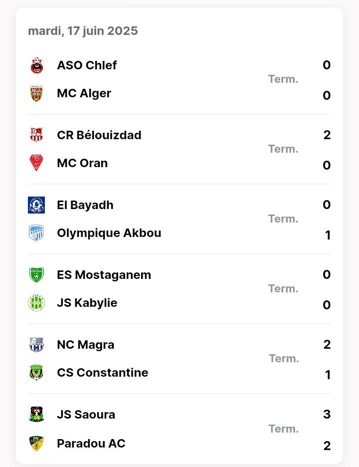 Les résultats de la 29e journée de la #Ligue1Mobilis  🇩🇿🏆