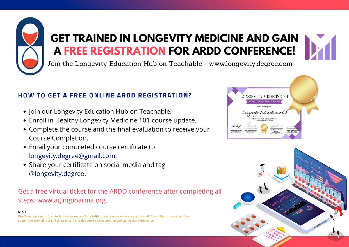🎉 It’s that time of the year again!
Get Trained in Longevity Medicine &amp; Join the Global Conversation at ARDD 2025 for FREE! 
We're thrilled to announce our annual tradition a FREE online registration for the ARDD conference exclusively for our students!