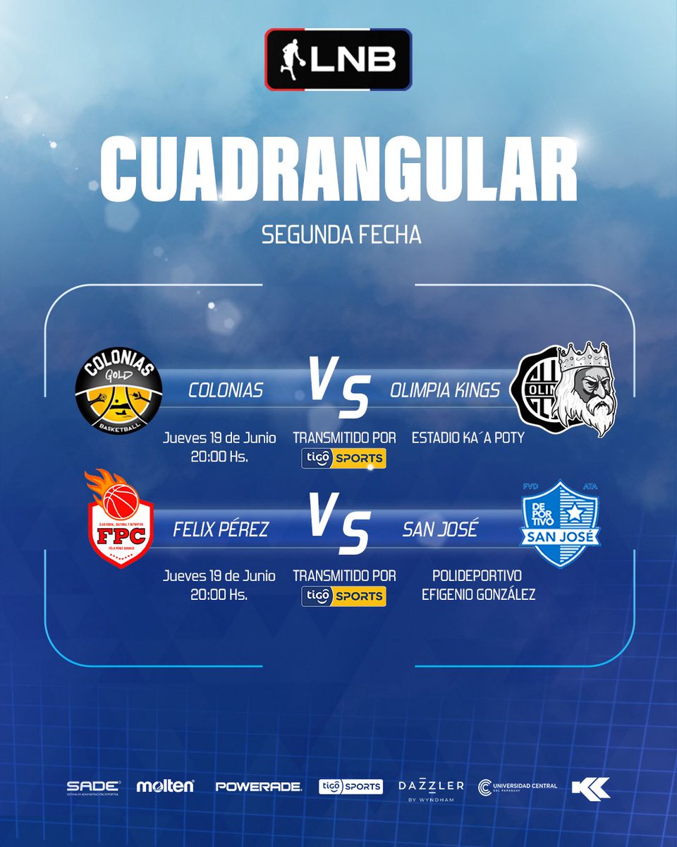 cpb_py's tweet image. 🔥 Liga Nacional-Segunda Fecha 🔥
El jueves 19, el cuadrangular entra en calor con dos partidos 🏀
 Colonias vs Olimpia Kings
 Félix Pérez vs San José
Hora de demostrar quién quiere más la victoria.
📺 En vivo por Tigo Sports
#LNB2025 #CuadrangularLNB #EstoEsBásquet