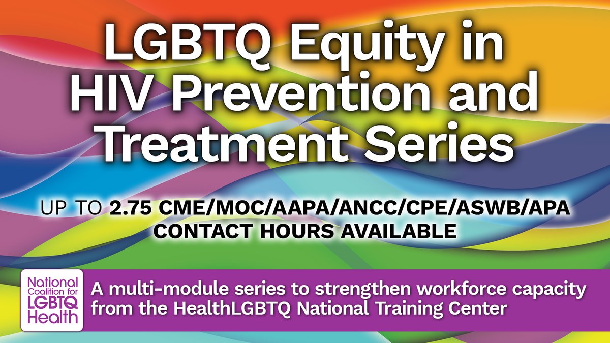 The National Coalition for LGBTQ Health is launching the LGBTQ Equity in HIV Prevention and Treatment online series to strengthen workforce capacity to provide comprehensive, equitable #HIV care to #LGBTQ persons.

For more info and to register, visit: healthlgbtq.org/equityseries.