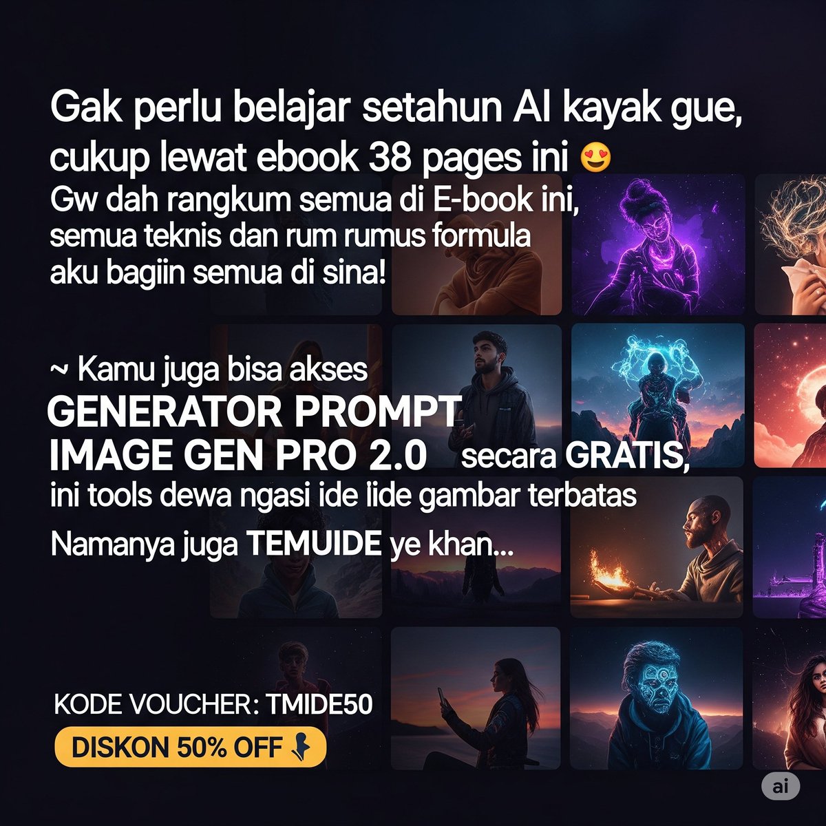 butuh bikin konten yang menarik ga bisa jauh-jauh dari AI, apalagi AI makin canggih sekarang.
BASIC COURSE - CREATE YOUR FIRST CINEMATIC AI
e book  buat  generate image n video yg cinematic ada di sini 🫴 s.id/JSn1r