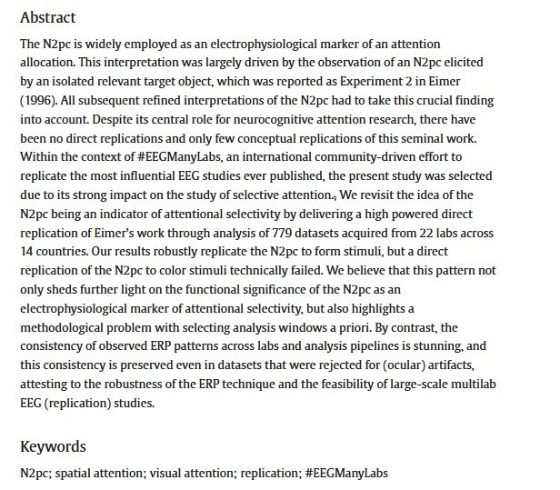 📣 We are excited to announce our lab PI Dr. Efe Soyman's last publication  “A multilab investigation into the N2pc as an indicator of attentional selectivity: Direct replication of Eimer (1996)” in Cortex — a result of the international collaborative #EEGManyLabs project. 🌍