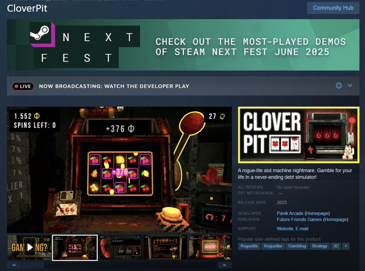 PanikArcade's tweet image. ๐จ wild story: someone tried to steal our game!๐จ
a scammer set-up a fake page for CloverPit on the Google Play store to trick people!! we've reported it and got the fake page removed, phew
thanks to everyone who helped us with reporting the page. CloverPit is coming to Steam!