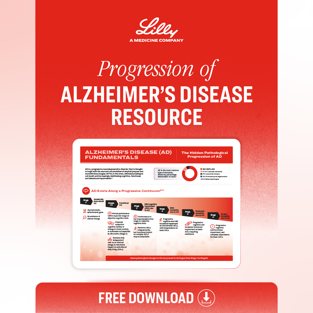 LillyMedical's tweet image. How does #Alzheimers disease progress—and why does early recognition matter?
This downloadable resource breaks down the continuum into key clinical stages and illustrates the importance of early recognition in optimizing patient care.
Download here: e.lilly/3SD17X2…