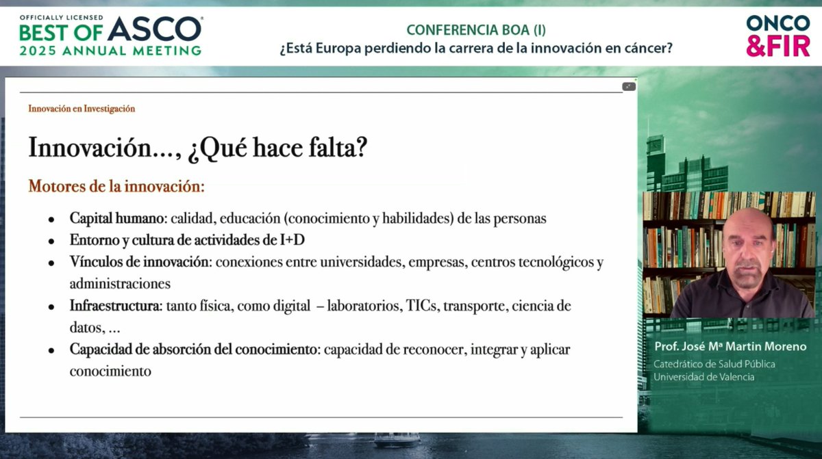 Best of ASCO 2025® Oncología y Farmacia (@oncofir) on Twitter photo 📢 Comienza la conferencia:
🗣️“¿ 𝐸𝑠𝑡á 𝐸𝑢𝑟𝑜𝑝𝑎 𝑝𝑒𝑟𝑑𝑖𝑒𝑛𝑑𝑜 𝑙𝑎 𝑐𝑎𝑟𝑟𝑒𝑟𝑎 𝑑𝑒 𝑙𝑎 𝑖𝑛𝑛𝑜𝑣𝑎𝑐𝑖ó𝑛 𝑒𝑛 #cáncer ?”
𝗣𝗼𝗻𝗲𝗻𝘁𝗲: Prof. José Mª Martín Moreno <a href="/JMMartinMoreno/">Dr.Martin-Moreno</a> Catedrático <a href="/UV_EG/">Universitat València</a>
🛜 Accede: bit.ly/4kLFDUm
👉🏻 #BestOfASCO25 📢 Comienza la conferencia:
🗣️“¿ 𝐸𝑠𝑡á 𝐸𝑢𝑟𝑜𝑝𝑎 𝑝𝑒𝑟𝑑𝑖𝑒𝑛𝑑𝑜 𝑙𝑎 𝑐𝑎𝑟𝑟𝑒𝑟𝑎 𝑑𝑒 𝑙𝑎 𝑖𝑛𝑛𝑜𝑣𝑎𝑐𝑖ó𝑛 𝑒𝑛 #cáncer ?”
𝗣𝗼𝗻𝗲𝗻𝘁𝗲: Prof. José Mª Martín Moreno <a href="/JMMartinMoreno/">Dr.Martin-Moreno</a> Catedrático <a href="/UV_EG/">Universitat València</a>
🛜 Accede: bit.ly/4kLFDUm
👉🏻 #BestOfASCO25