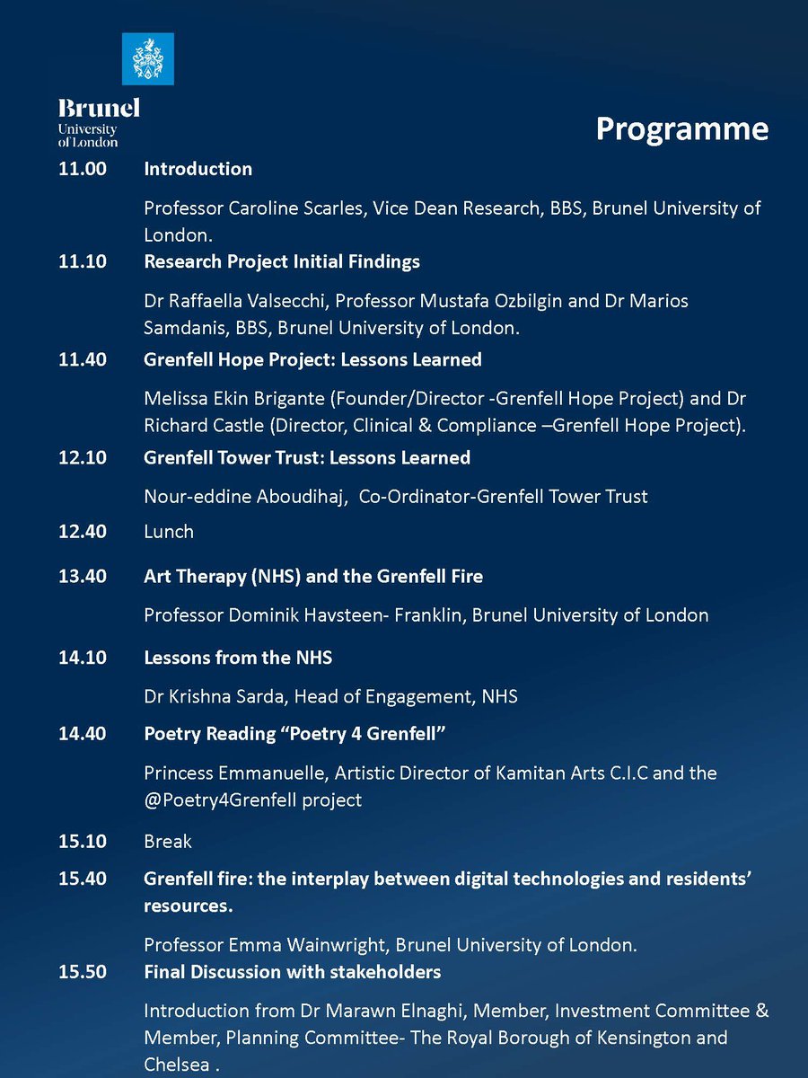 Speaking at Brunel University London on the impactful role of Participative Research - the Focus of my talk was on the importance of collaboration and co-design of Strategies and Reflections for Disaster Interventions - The Case of The Grenfell Fire.