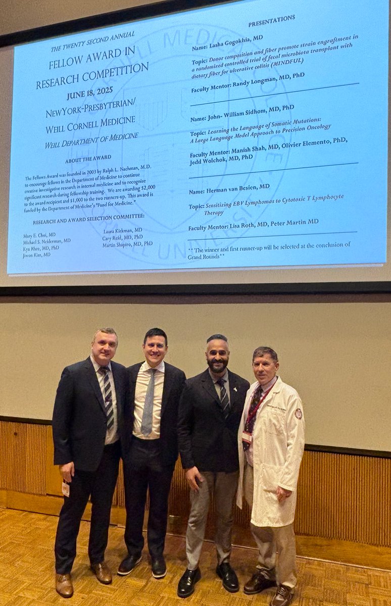 Christine Garcia, MD, MPH (@christinemphmd) on Twitter photo Congrats to all the fellows at the <a href="/WCMDeptofMed/">Weill Department of Medicine</a> Annual Fellow in Research Award Competition!
1st: <a href="/John_Will_I_Am/">𝐉𝐨𝐡𝐧-𝐖𝐢𝐥𝐥𝐢𝐚𝐦 𝐒𝐢𝐝𝐡𝐨𝐦, 𝐌𝐃, 𝐏𝐡𝐃</a>
2nd: <a href="/HBesien/">Herman van Besien</a>
3rd: @lashagog
<a href="/WCM_GI/">Weill Cornell Medicine GI & Hepatology</a>
<a href="/WCMHemOncFellow/">WCMHemOncFellow</a>
<a href="/WCMEnglanderIPM/">WCM Englander Institute for Precision Medicine</a>
<a href="/WCM_MeyerCancer/">Weill Cornell Medicine Meyer Cancer Center</a>
<a href="/WCMLymphoma/">WCM Lymphoma</a> Congrats to all the fellows at the <a href="/WCMDeptofMed/">Weill Department of Medicine</a> Annual Fellow in Research Award Competition!
1st: <a href="/John_Will_I_Am/">𝐉𝐨𝐡𝐧-𝐖𝐢𝐥𝐥𝐢𝐚𝐦 𝐒𝐢𝐝𝐡𝐨𝐦, 𝐌𝐃, 𝐏𝐡𝐃</a>
2nd: <a href="/HBesien/">Herman van Besien</a>
3rd: @lashagog
<a href="/WCM_GI/">Weill Cornell Medicine GI & Hepatology</a>
<a href="/WCMHemOncFellow/">WCMHemOncFellow</a>
<a href="/WCMEnglanderIPM/">WCM Englander Institute for Precision Medicine</a>
<a href="/WCM_MeyerCancer/">Weill Cornell Medicine Meyer Cancer Center</a>
<a href="/WCMLymphoma/">WCM Lymphoma</a>