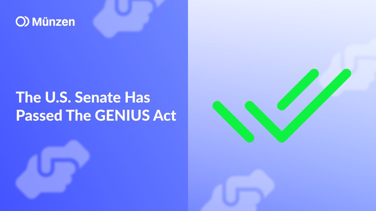 The U.S. Senate has passed the GENIUS Act: stablecoins must be backed by liquid assets like USD, deposits, or government bonds.💵

Issuers will need to pass audits, follow AML/KYC rules, and publish monthly reserve reports.📊

Next stop - the House of Representatives.🏛️

#Münzen