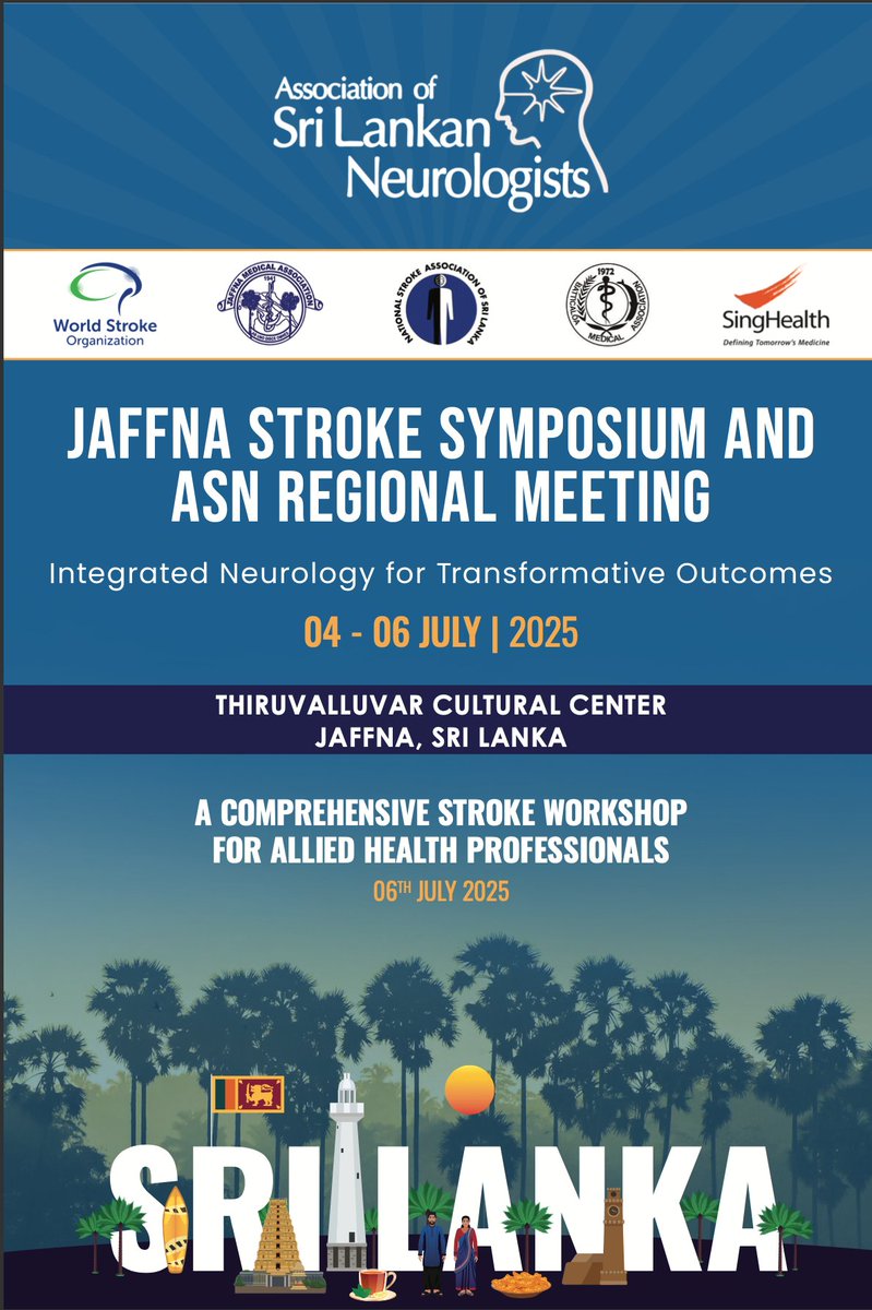The Jaffna Stroke Symposium &amp; Regional Meeting will be held from July 4th to 6th, 2025, at the Cultural Centre in Jaffna. For More Information &amp; Registration: asn.lk/jaffna-stroke-…