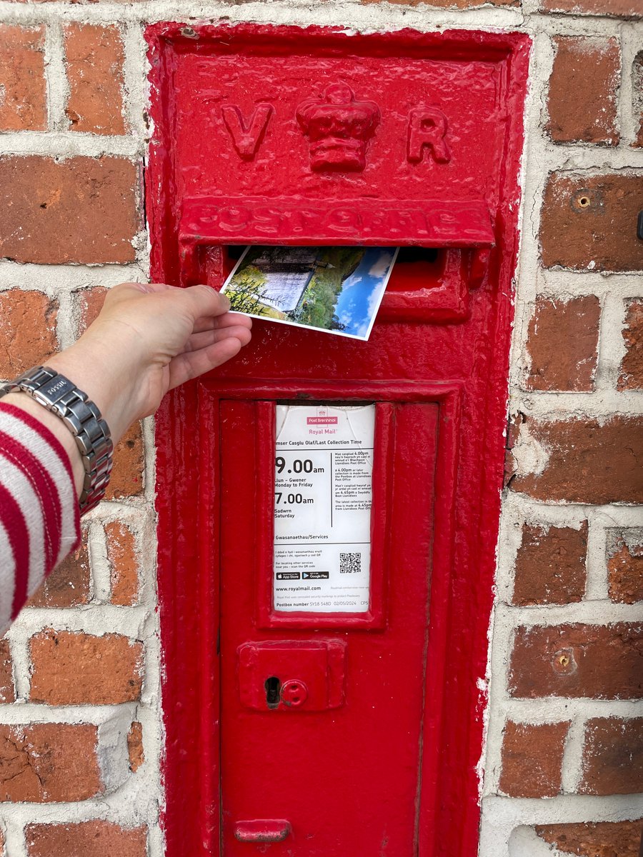 MeredithCatrin's tweet image. A pair of postcards dispatched for #PostcardDrop2025; loving the voracious look of the red box consuming the red kite! #PostboxSaturday #Llanidloes