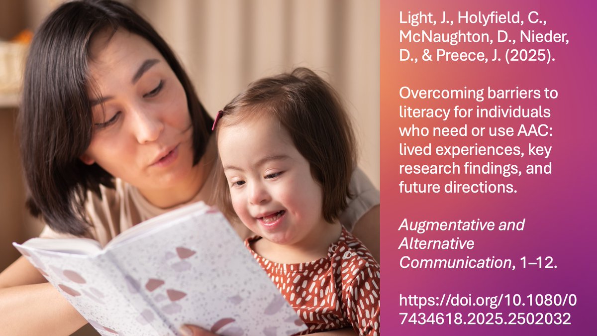 RERC on AAC (@rerconaac) on Twitter photo For people who need or use AAC, what are the external barriers to literacy learning? and how can future R&D better support literacy learning?
Now free at the AAC journal
doi.org/10.1080/074346…
<a href="/Communica1st/">CommunicationFIRST</a> <a href="/ISAAC_AAC/">ISAAC</a> <a href="/NARICInfo/">National Rehabilitation Information Center NARIC</a> <a href="/AACjourn/">AAC Journal</a> #AAC_research For people who need or use AAC, what are the external barriers to literacy learning? and how can future R&D better support literacy learning?
Now free at the AAC journal
doi.org/10.1080/074346…
<a href="/Communica1st/">CommunicationFIRST</a> <a href="/ISAAC_AAC/">ISAAC</a> <a href="/NARICInfo/">National Rehabilitation Information Center NARIC</a> <a href="/AACjourn/">AAC Journal</a> #AAC_research