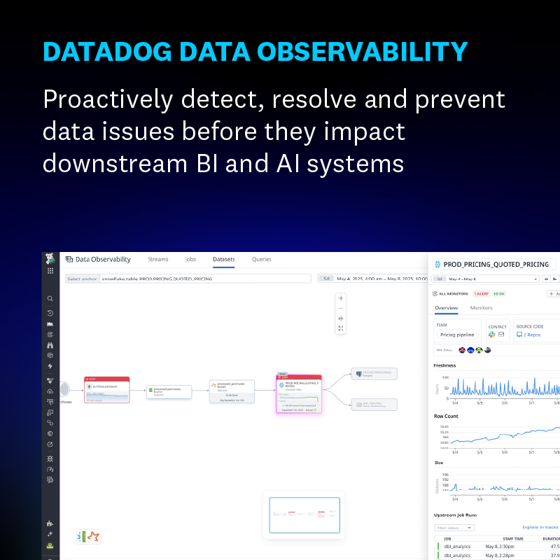 Data issues often show up after they break dashboards or AI features. With Datadog Data Observability (now in Preview), you can catch and fix them in real time before they cause downstream problems: datadoghq.com/blog/data-obse…