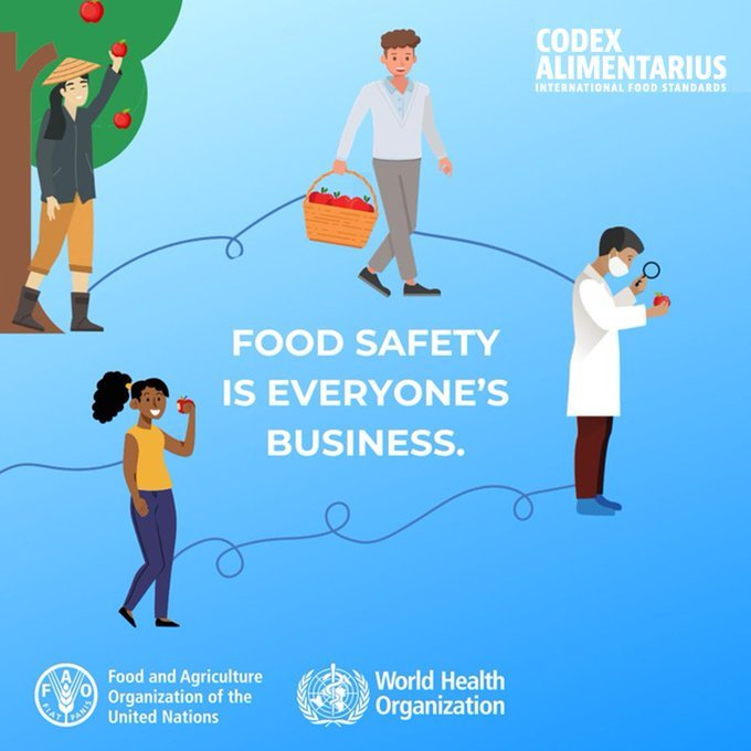 FAOWHOCodex's tweet photo. 📝 | Codex is the invisible link between those working in the food chain and the consumer. 

👉 Governments and food business operators use Codex standards to ensure that your cup of tea or slice of apple is safe. 

👩‍🌾🧺🍎👨‍🌾🍵🔬✅😋

#FoodSafety | #Codex https://t.co/hjwNWMJI1f