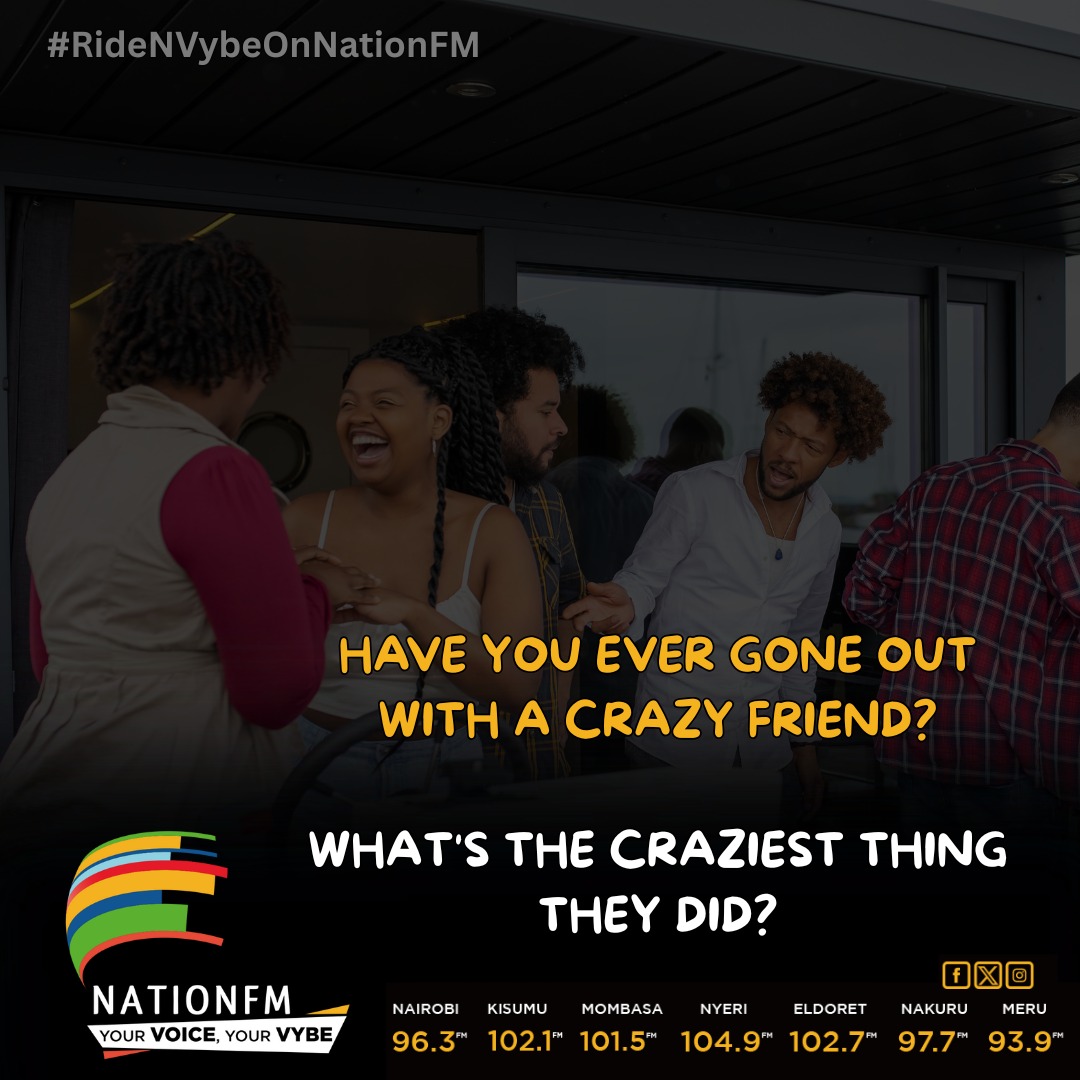 Nation FM (@nationfmke) on Twitter photo What's that one crazy thing your friend did when you went out with them?
<a href="/Harry_Araka/">Potter🍁 👽</a>: Mbona uibe kijiko ama glass kwa hoteli?
Share your experience...
#RideNVybeOnNationFM #NationFM
<a href="/nyandukonyabuto/">Nyanduko Nyabuto</a> <a href="/DjGazaking/">#GazakingEffect</a> What's that one crazy thing your friend did when you went out with them?
<a href="/Harry_Araka/">Potter🍁 👽</a>: Mbona uibe kijiko ama glass kwa hoteli?
Share your experience...
#RideNVybeOnNationFM #NationFM
<a href="/nyandukonyabuto/">Nyanduko Nyabuto</a> <a href="/DjGazaking/">#GazakingEffect</a>