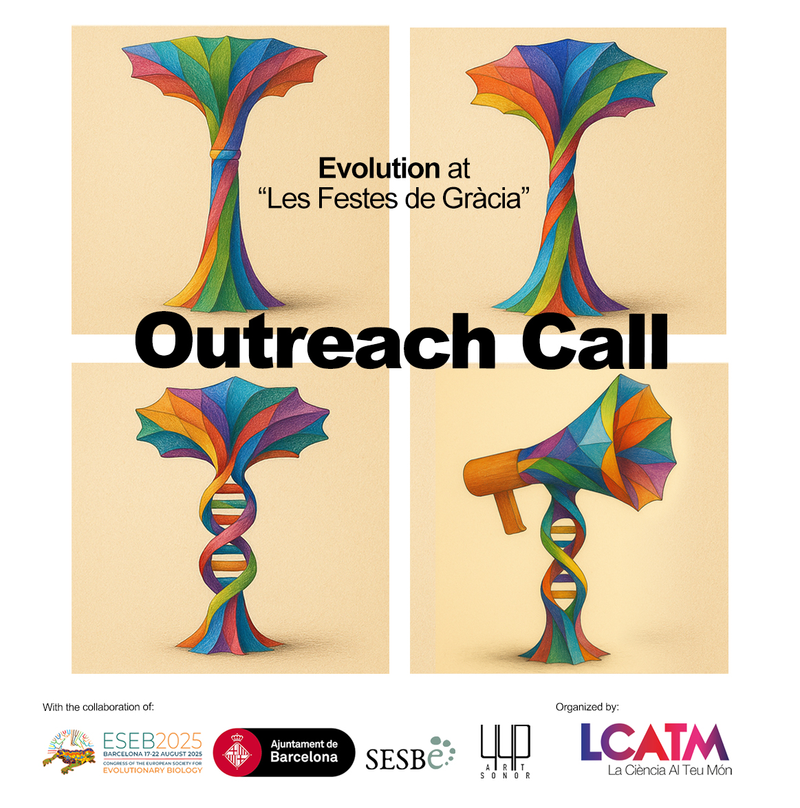 LCATMon's tweet image. 🎉 Outreach Call 📣
Let's bring #EvolutionaryBiology to the streets of Barcelona at "Les Festes de Gràcia" 2025! 🧬
If you are attending #ESEB2025, join us to celebrate #Evolution by proposing #outreach activities based on your research.
📣 Send your ideas by June 30th…