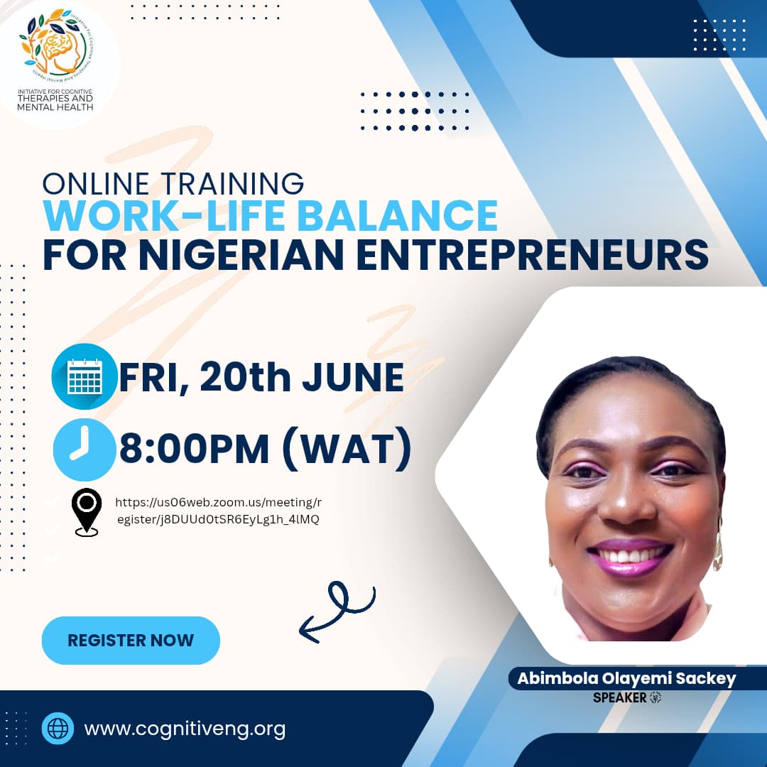 UPCOMING EVENT ANNOUNCEMENT 
Topic: Work-Life Balance for Nigerian Entrepreneurs
Date: Friday, 20th June 2025
Facilitator: Mrs. Sackey Abimbola

📍 Mark the date: Friday, 20th June 2025
🕓 Time: 8pm

Registration Link:
us06web.zoom.us/meeting/regist…