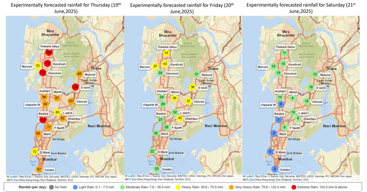 🚨⚠️ 🌧️🌧️🌧️☔️☔️☔️⚠️🚨
Heavy to very heavy rainfall expected TOMORROW, with gradual decrease in intensity from day after.
Plan your day accordingly! Stay safe, Mumbai!

Experimental rainfall forecasts from <a href="/ClimateIITB/">Centre for Climate Studies, IIT Bombay</a> sponsored by <a href="/HDFCERGOGIC/">HDFC ERGO GIC</a> 

#MumbaiRains
