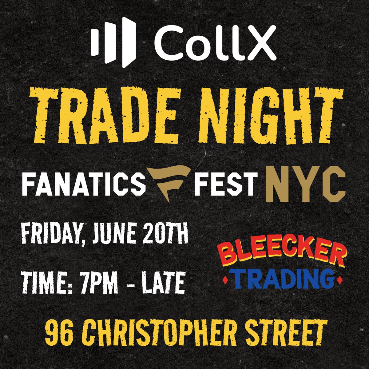 Card Dealer Pro (@carddealer_pro) on Twitter photo Come hang with the CDP team tonight at <a href="/BleeckerTrading/">BleeckerTrading</a>! Our sister software <a href="/CollX_App/">CollX: Sports Card Scanner</a> is hosting Trade Night!
Location: Bleecker Trading (96 Christopher Street)
Kicks off at 7PM! Bring your cards and let’s have a great time! See you at Bleecker Trading! Come hang with the CDP team tonight at <a href="/BleeckerTrading/">BleeckerTrading</a>! Our sister software <a href="/CollX_App/">CollX: Sports Card Scanner</a> is hosting Trade Night!
Location: Bleecker Trading (96 Christopher Street)
Kicks off at 7PM! Bring your cards and let’s have a great time! See you at Bleecker Trading!