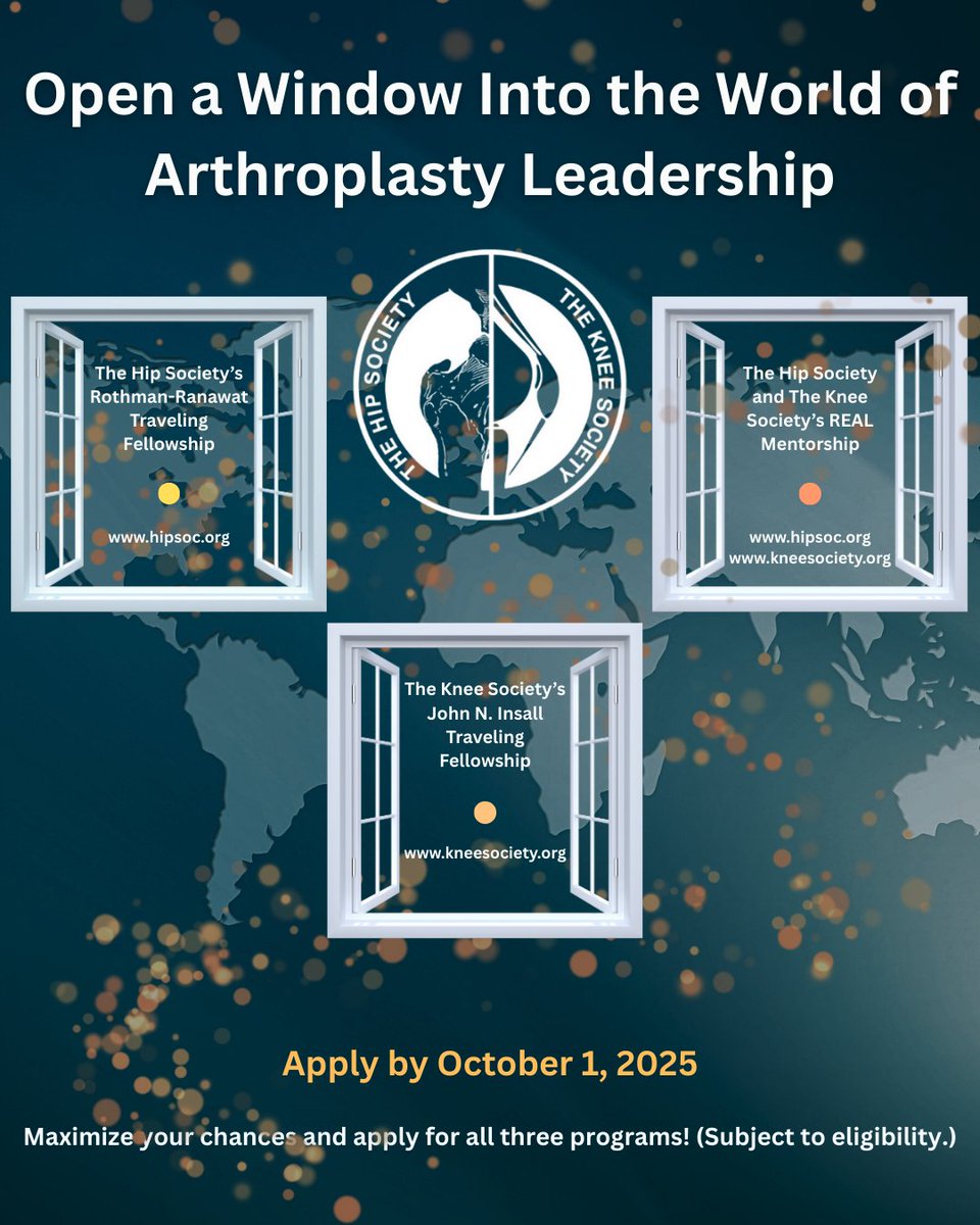 LINKS IN BIO: Explore 3 unique mentorship opportunities from The Hip Society and The Knee Society—designed for up-and-coming leaders in arthroplasty. If you are passionate about your chosen field of orthopaedics, apply today! #Hip #Knee #ArthroplastyMentorship #MentorshipMatters