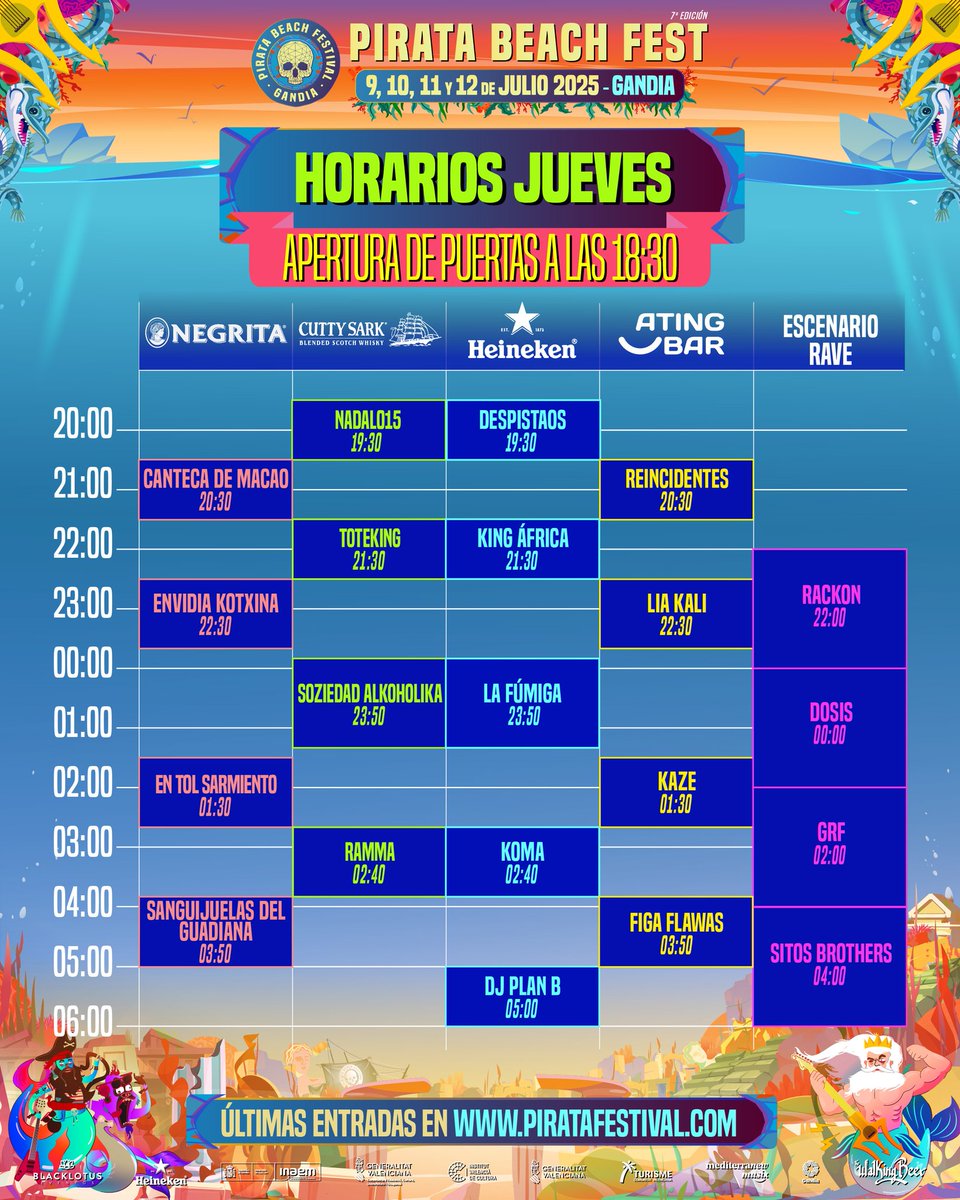 Hontza Produkzioak (@hontzap) on Twitter photo Jueves 10 julio - <a href="/SoziAlkoholika/">SOZIEDAD ALKOHOLIKA</a> en el #piratabeachfest de Gandia.
Aquí van los horarios de la jornada.
+Info/Entradas: piratafestival.com/es/
#SoziedadAlkoholika #SA #confrontacion #confrontaciontour #PirataFestival #gandia #concierto #JULIO #hardcore #metal #punk Jueves 10 julio - <a href="/SoziAlkoholika/">SOZIEDAD ALKOHOLIKA</a> en el #piratabeachfest de Gandia.
Aquí van los horarios de la jornada.
+Info/Entradas: piratafestival.com/es/
#SoziedadAlkoholika #SA #confrontacion #confrontaciontour #PirataFestival #gandia #concierto #JULIO #hardcore #metal #punk