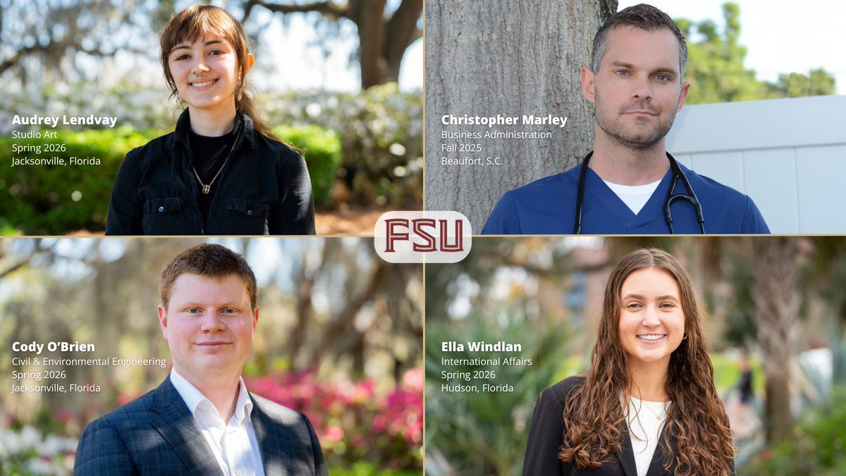 Florida State University students Audrey Lendvay, Christopher Marley, Cody O’Brien and Ella Windlan have been recognized as #FSUStudentStars! ⭐

Learn about their achievements and other student stars at news.fsu.edu/category/stude…