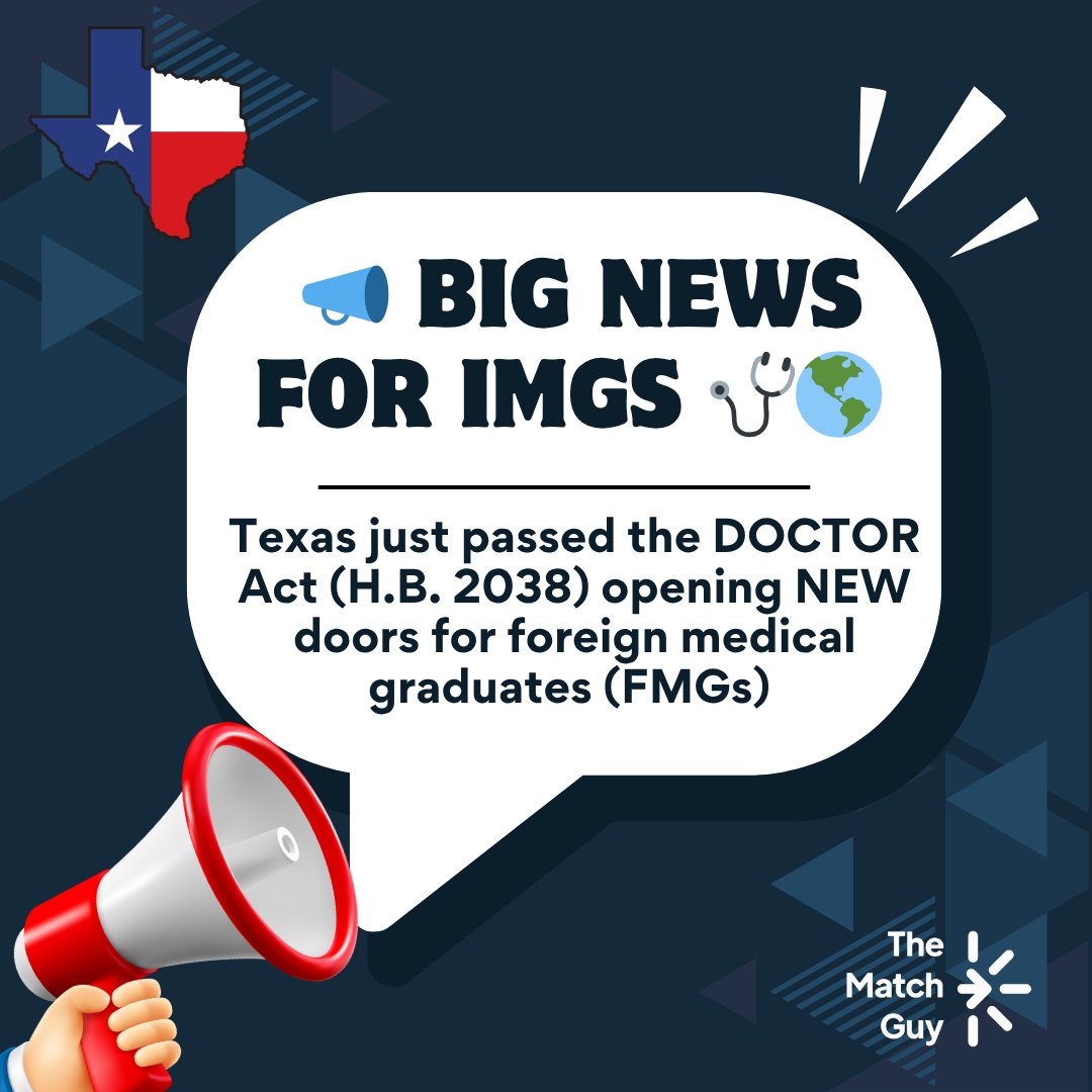 malkeasaad's tweet image. 📣 BREAKING: It’s Official! 🩺🇺🇸
Texas just PASSED the DOCTOR Act (H.B. 2038) a game-changer for International Medical Graduates!

✅ Passed by both House &amp;amp; Senate
✅ Sent to the Governor
✅ Effective Sept 1, 2025
📲 Share this with your IMG friends who need to know!

🧭 Want to…