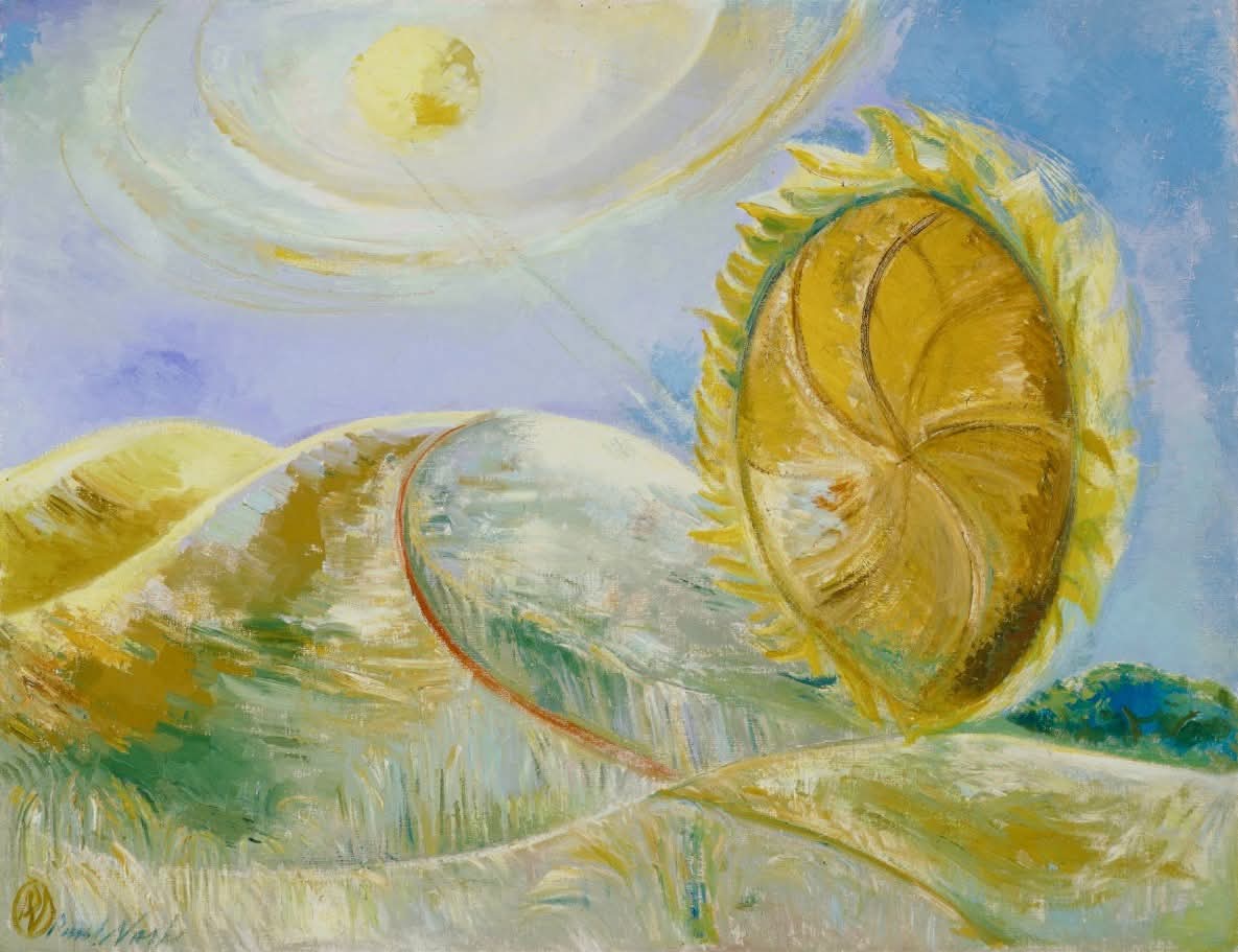 Folklore in Bloom 🌻🔥
Paul Nash’s "Solstice of the Sunflower" (1945)—inspired by The Golden Bough—recasts a sunflower as a “firewheel,” echoing midsummer rites where blazing wheels rolled through fields to bless crops.
🎨 National Gallery of Canada
#SummerSolstice #Midsummer